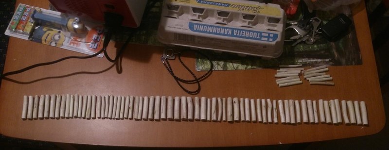 Noin 70cm pitäisi tulla kokonaismitaksi ja toki vähän kaarelle. Pitää vähän pätkien kokoeron vuoksi sekoitella niitä sopivasti, että näyttää &quot;tasapainoiselta&quot;. Vielä mietinnässä tekisikö ihan ehjän sillan vai jättääkö muutaman puun roikkumaan kiinni vain toiselta puolen. Nyt palikat varmaan vain kelluisivat, joten pitää huomenna koittaa keittää niitä ja ehkä laittaa varalta pariksi päiväksi likoamaan, jos ne saisi sitten uppoamaan.